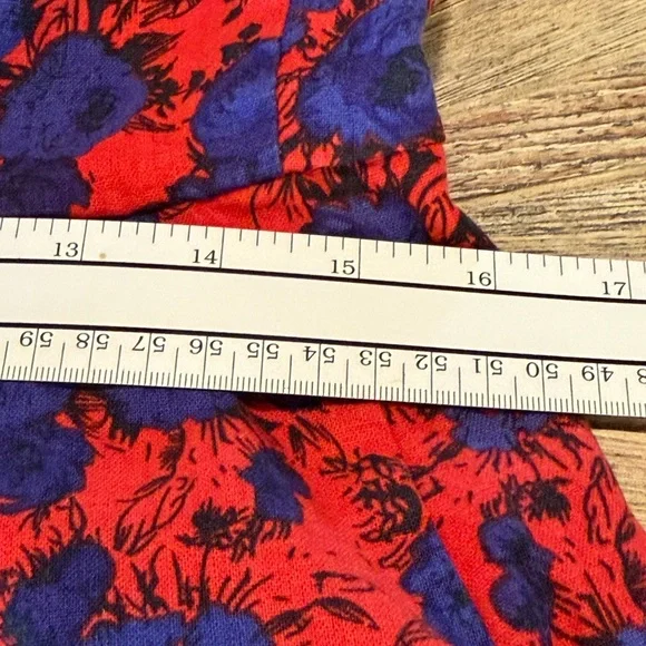 Retro Rockabilly Floral Linen Cotton Blend Dress w Pockets Size Large red blue - Picture 15 of 16